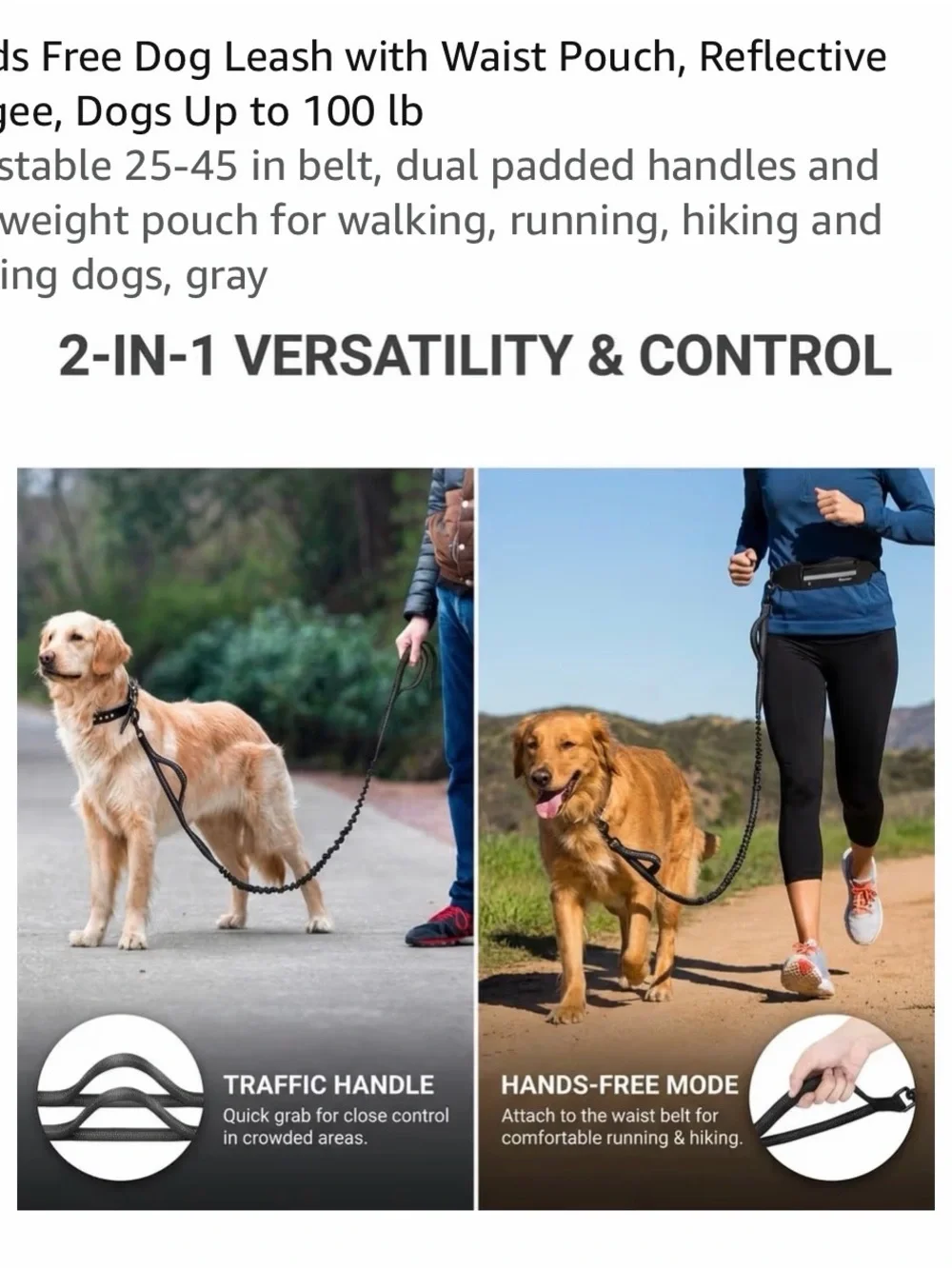 Hands-Free Reflective Dog Leash with Waist Belt - Green